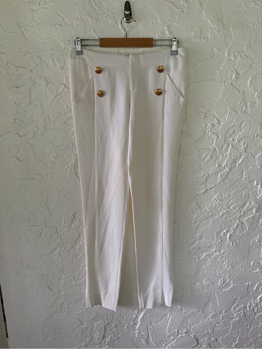 Gucci White Cropped Sailor-Style Trousers with Gold Buttons